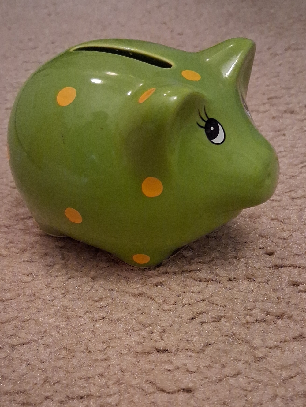 Piggy Bank with Yellow Polka Dots